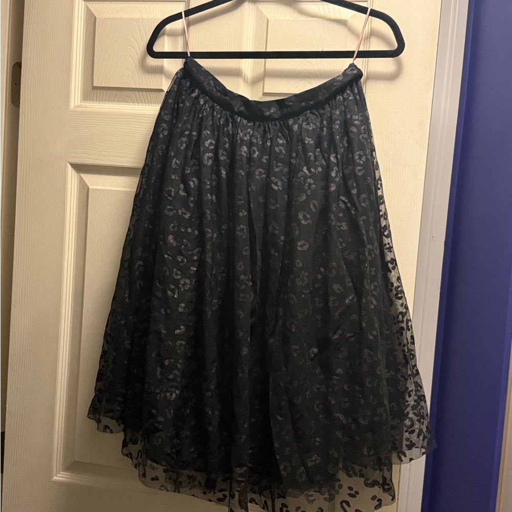 ModCloth Black A-Line Mesh Skirt with Subtle Leopard Print